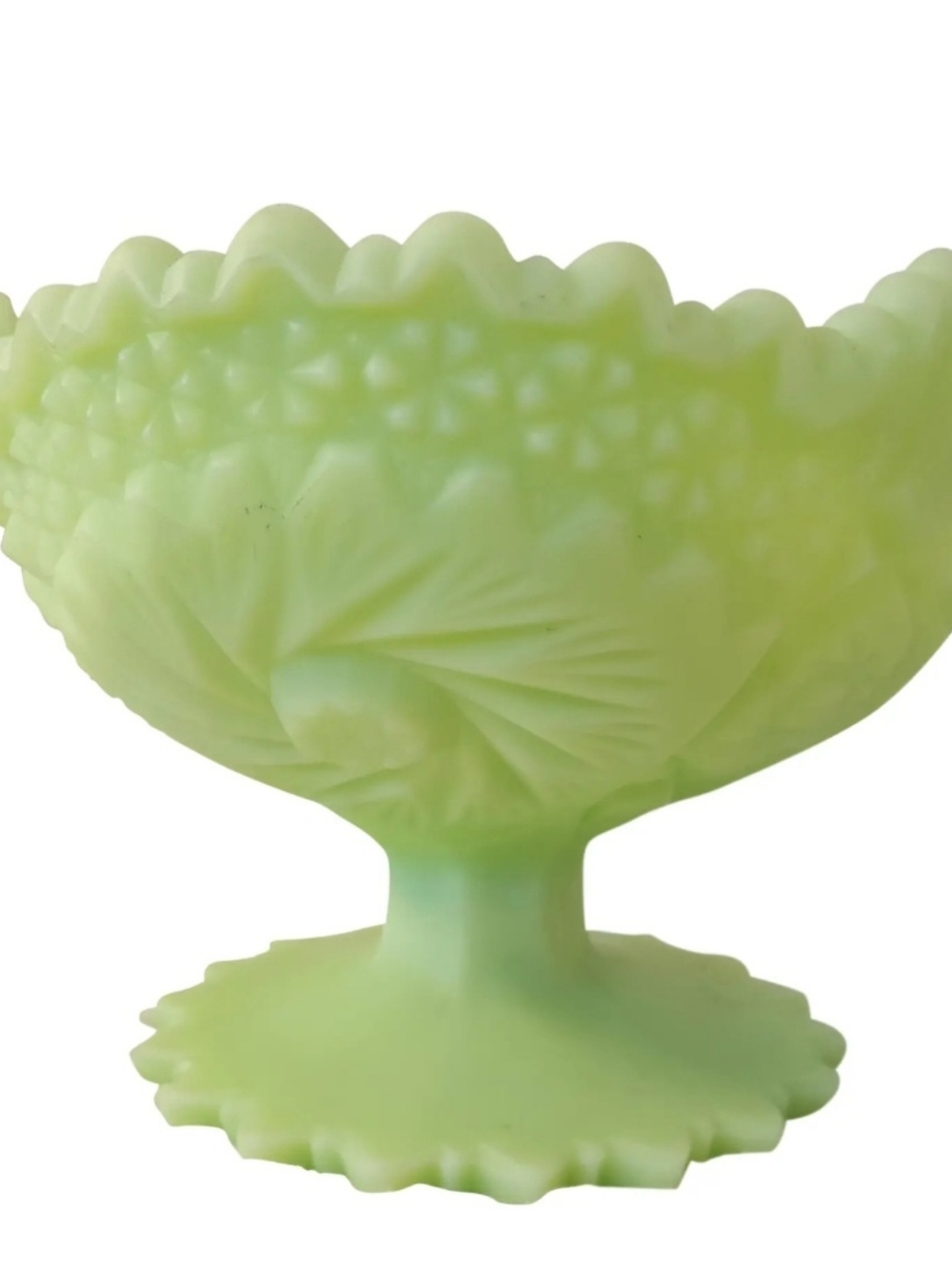 Vintage Fenton Persian Medallion Satin Custard Uranium Glass Pedestal Bowl
